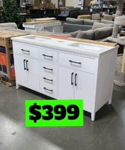 72" White Double Bathroom Vanity Cabinet Sparkle White Quartz Top & Square Sinks