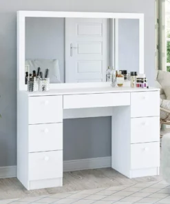 Merida Marketing Enterprises Modern Wooden Dressing I Vanity Table with Mirror (White) (4x2)